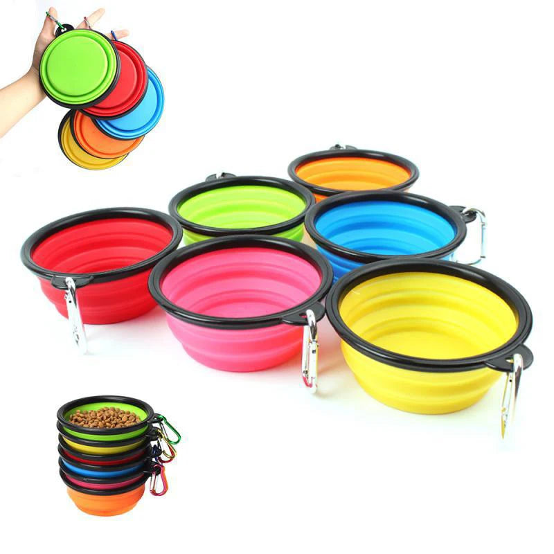Portable Folding Silicone Dog Bowl with Carabiner – Travel-Friendly Water and Food Container for Pets