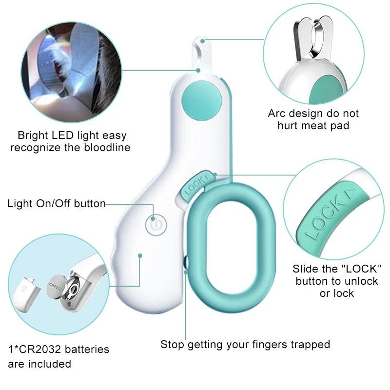 LED Pet Nail Clippers – Professional Grooming Tool for Cats, Dogs, Rabbits & Small Animals