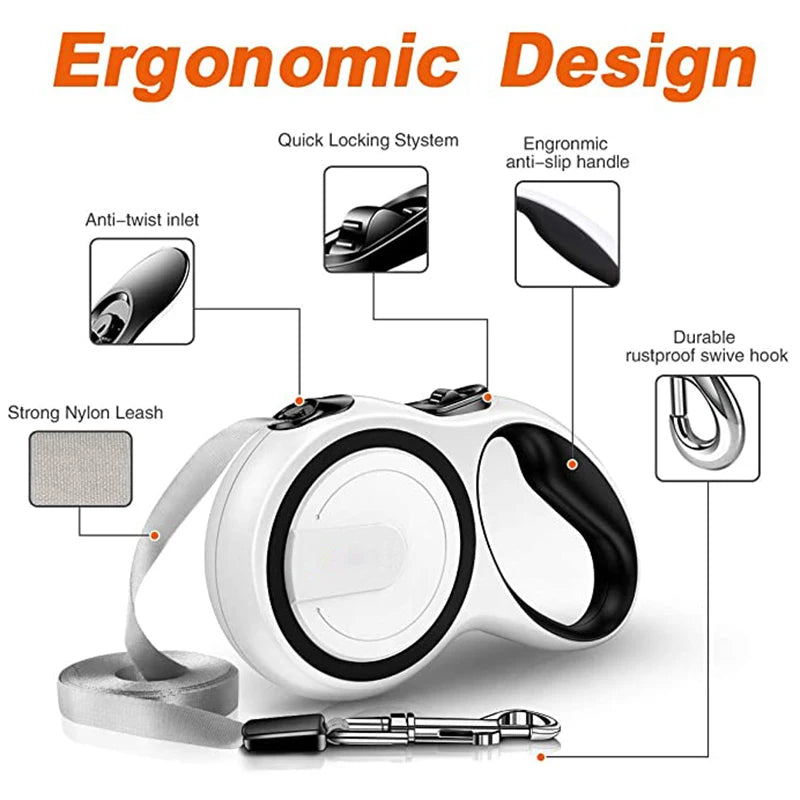 Durable Nylon Retractable Dog Leash – 3/5/8M Extending Leash for Small to Large Dogs