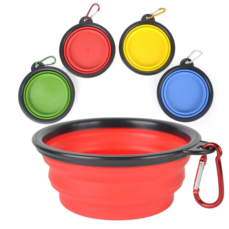 Portable Folding Silicone Dog Bowl with Carabiner – Travel-Friendly Water and Food Container for Pets