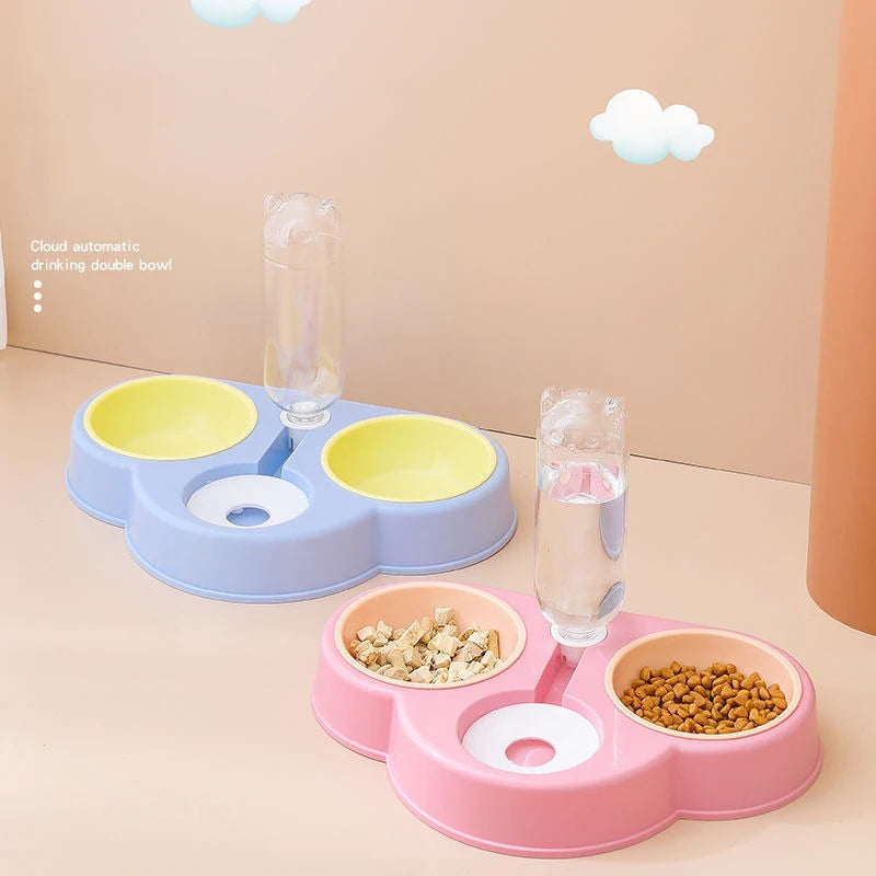 3-in-1 Automatic Cat & Dog Feeder – Raised Double Bowl with Water Fountain