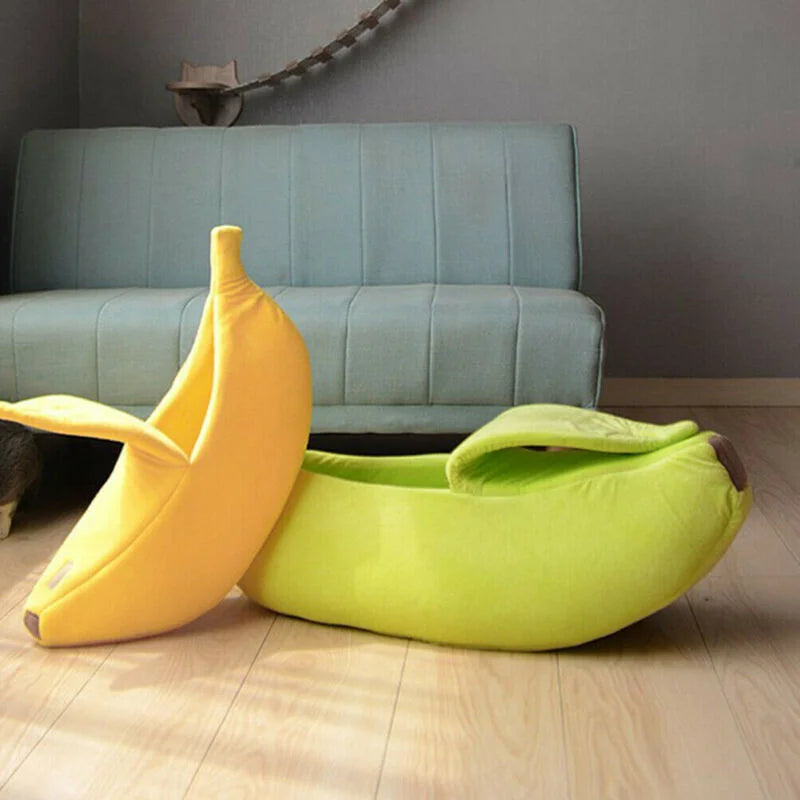 Banana-Shaped Pet Bed – Cosy & Fun House for Cats and Dogs | Soft, Warm & Portable