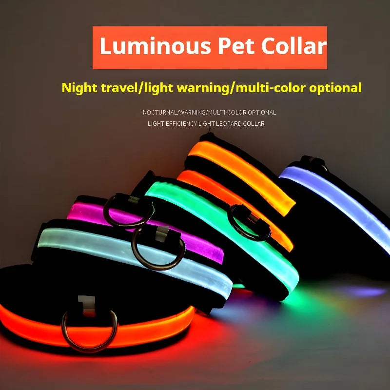 LED Nylon Dog Collar – Glow-in-the-Dark Flashing Safety Collar for Night Walks