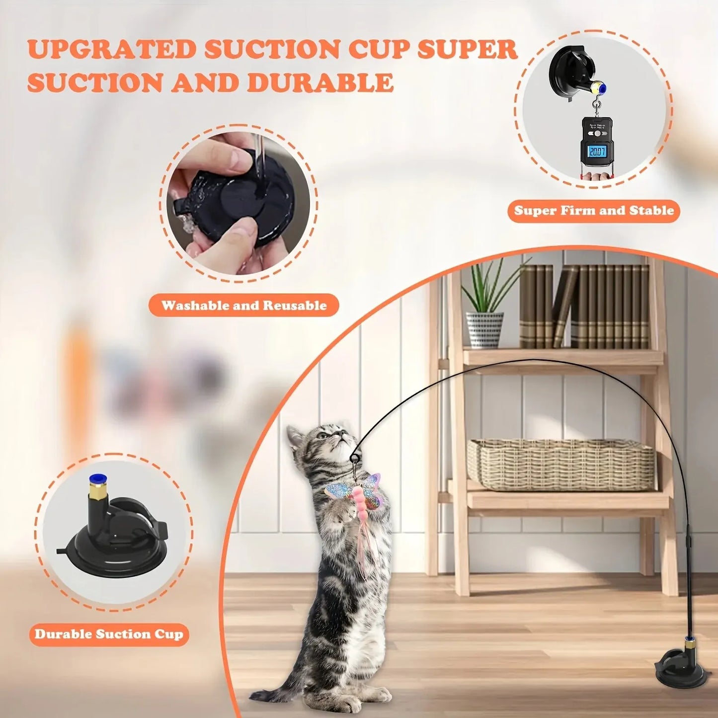 Interactive Cat Teaser Toy with Bell & Feather – Suction Cup Wand for Engaging Playtime