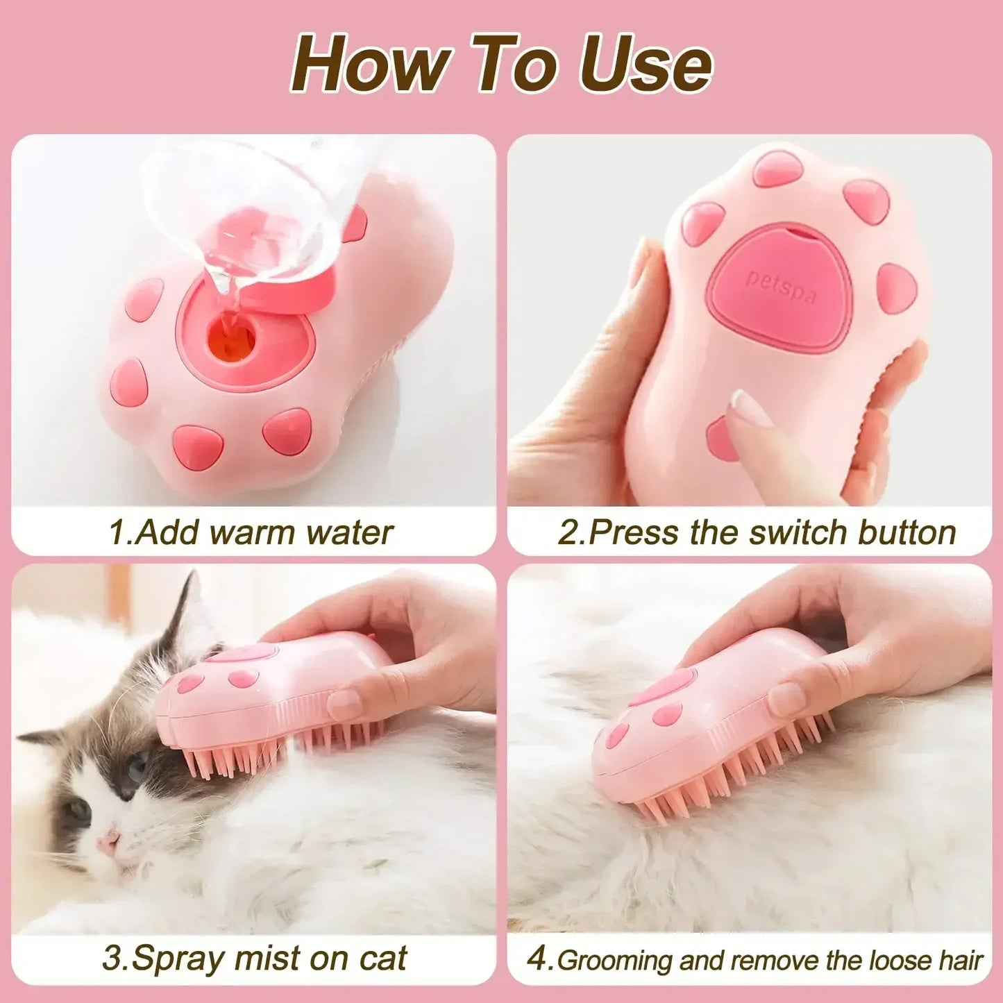 3-in-1 Pet Grooming Brush – Electric Spray, Massage, & Hair Removal for Cats & Dogs