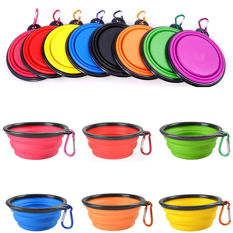 Portable Folding Silicone Dog Bowl with Carabiner – Travel-Friendly Water and Food Container for Pets