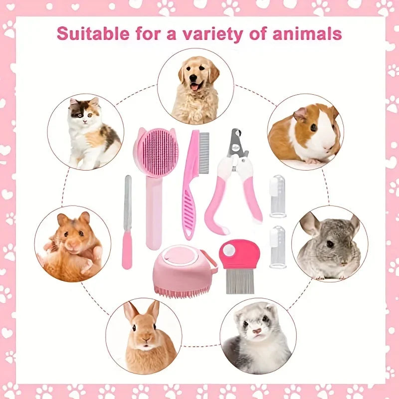 8-Piece Pet Grooming Kit – Nail Clippers, Flea Comb, Shedding & Bath Tools for Cats, Dogs, Rabbits & Small Animals