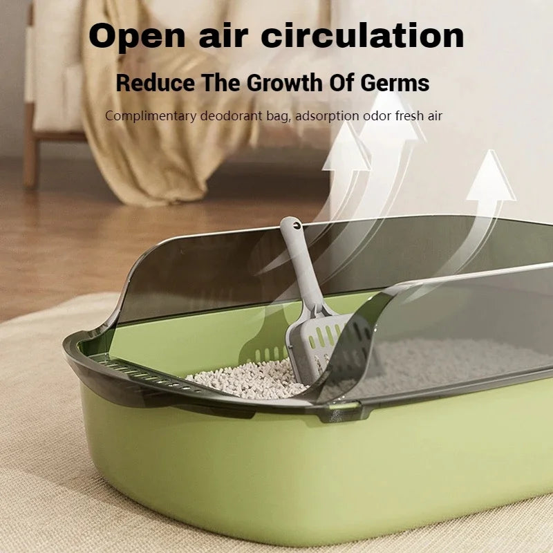 Semi-Enclosed Cat Litter Box with High Sides – Splash proof Design & Scoop Included