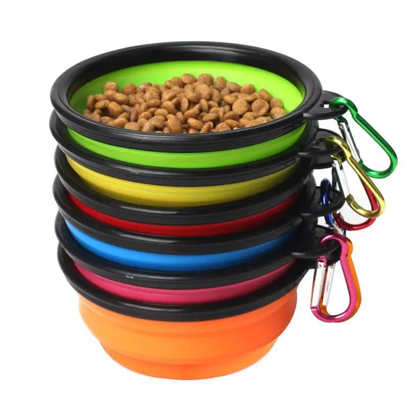 Portable Folding Silicone Dog Bowl with Carabiner – Travel-Friendly Water and Food Container for Pets