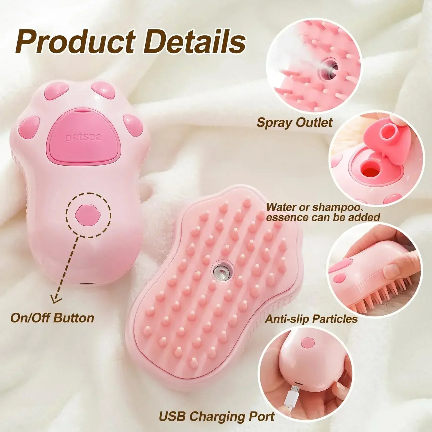 3-in-1 Pet Grooming Brush – Electric Spray, Massage, & Hair Removal for Cats & Dogs