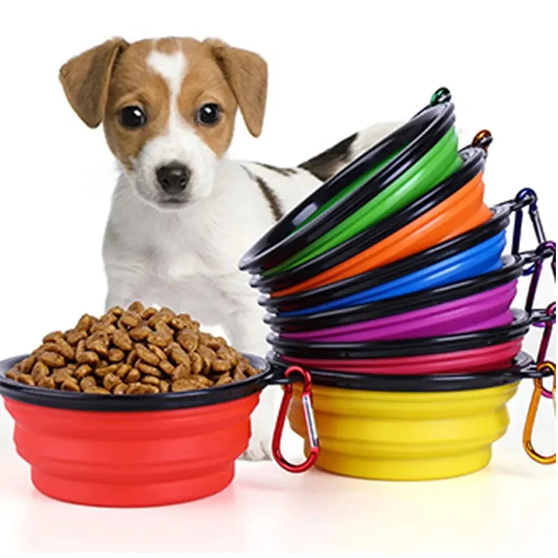Portable Folding Silicone Dog Bowl with Carabiner – Travel-Friendly Water and Food Container for Pets