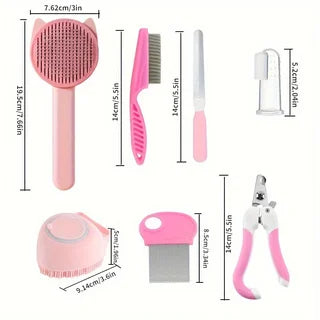 8-Piece Pet Grooming Kit – Nail Clippers, Flea Comb, Shedding & Bath Tools for Cats, Dogs, Rabbits & Small Animals