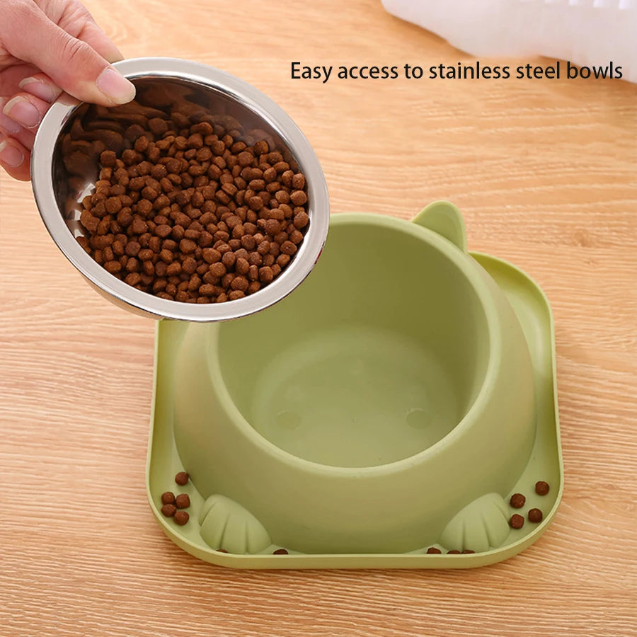Anti-Tip Cat & Small Dog Bowl with Anti-Slip Base – Fun Design & Easy-Clean Separation