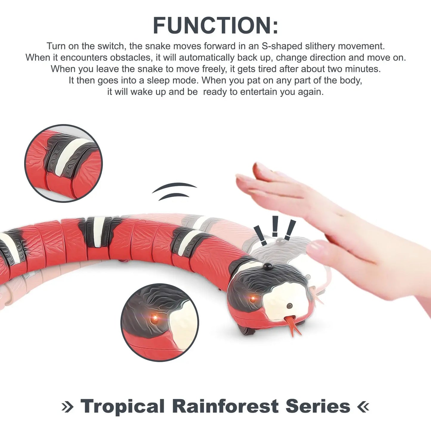 USB Rechargeable Smart Sensing Snake Toy – Interactive Cat Play for Indoor Fun