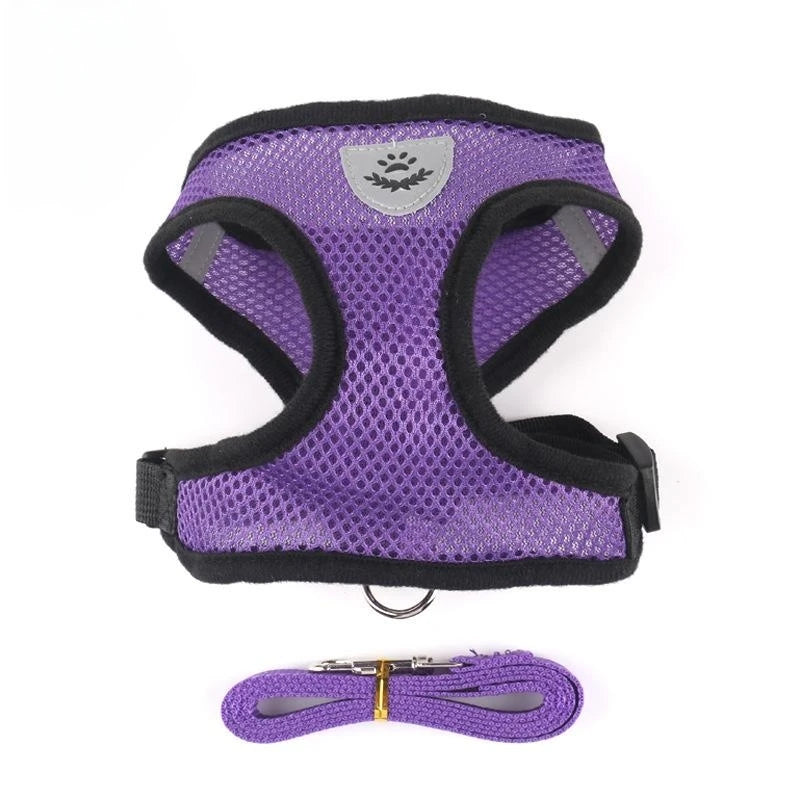 Breathable Mesh Cat & Dog Harness with Reflective Leash – Safe & Comfortable Walking Set