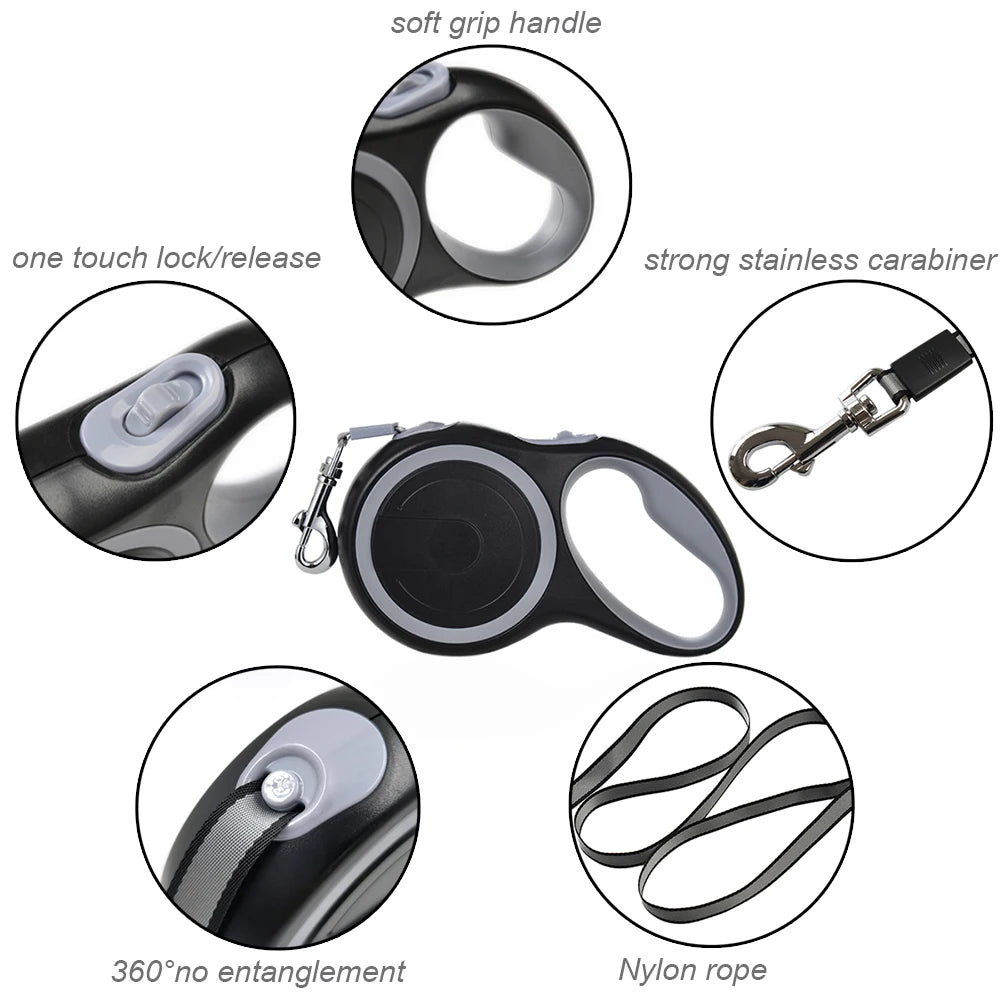 Durable Retractable Dog Leash – 3M/5M/8M Adjustable for Small to Large Dogs, Perfect for Walking & Hiking