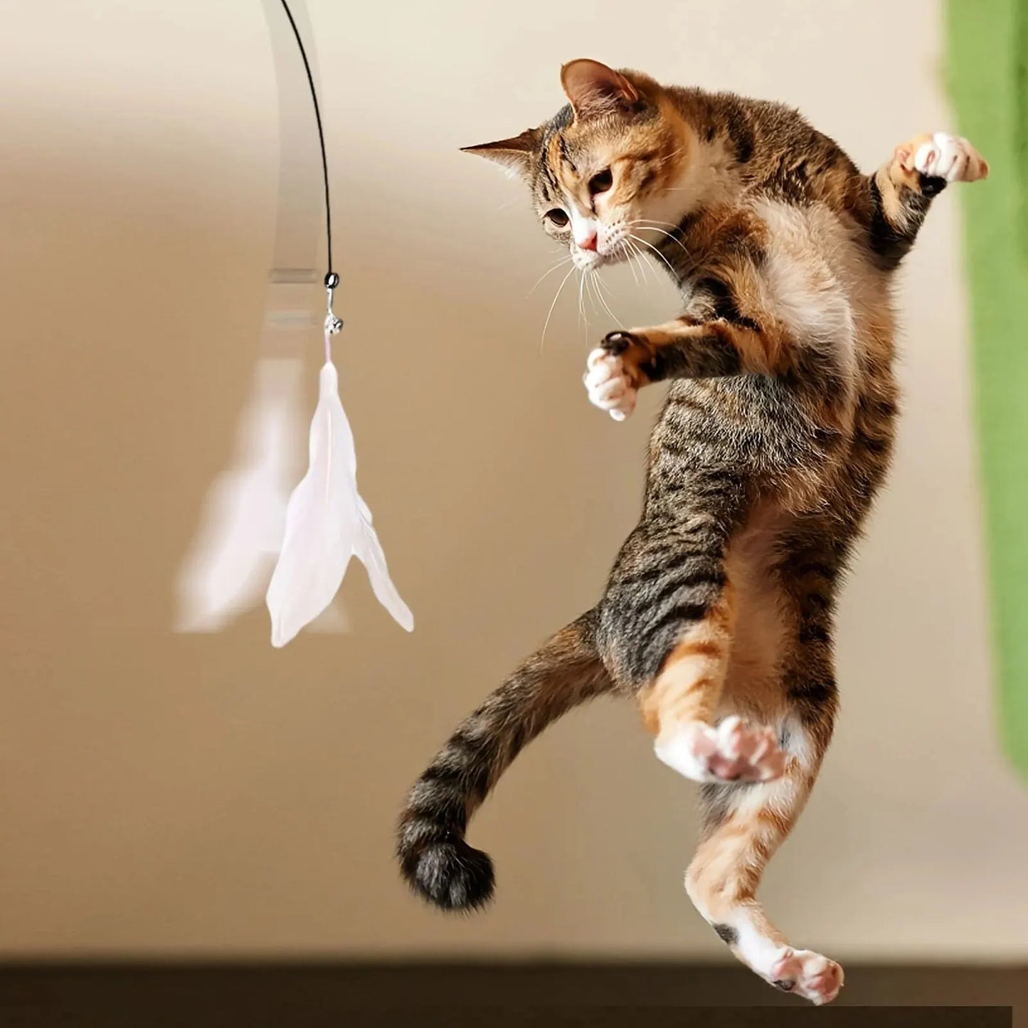 Interactive Cat Teaser Toy with Bell & Feather – Suction Cup Wand for Engaging Playtime