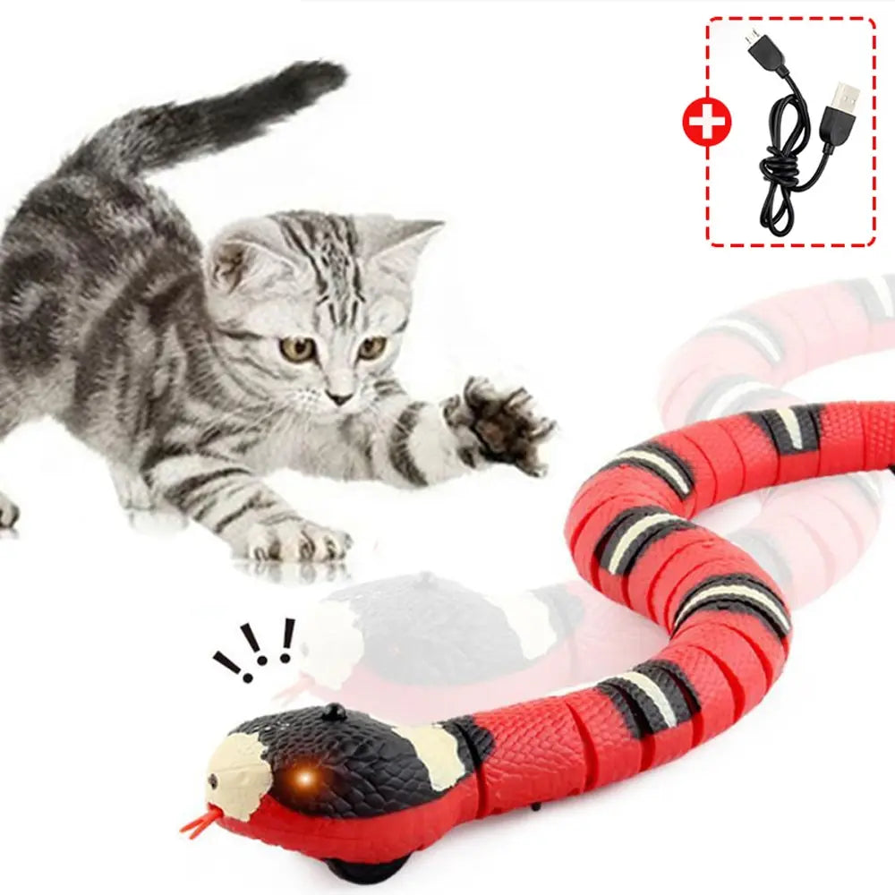 USB Rechargeable Smart Sensing Snake Toy – Interactive Cat Play for Indoor Fun