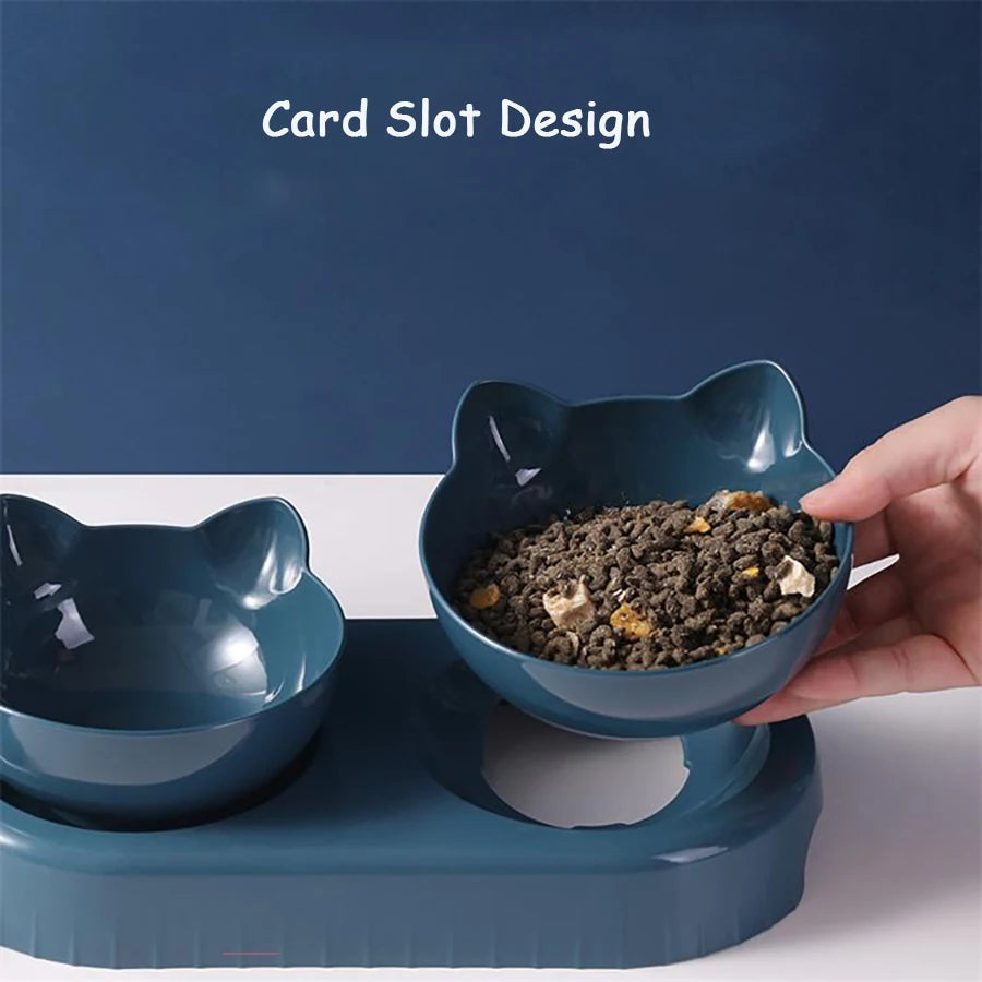 Triple Cat & Dog Feeder with 2-in-1 Double Bowls and Automatic Water Bottle – Tilted & Rotatable Design
