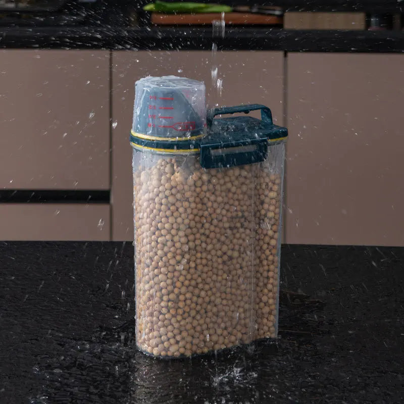 Sealed Dog, Cat, Rabbit, Guinea Pig and Small Animals Food Storage Container with Measuring Cup – Moisture-Proof Plastic Pet Food Bin