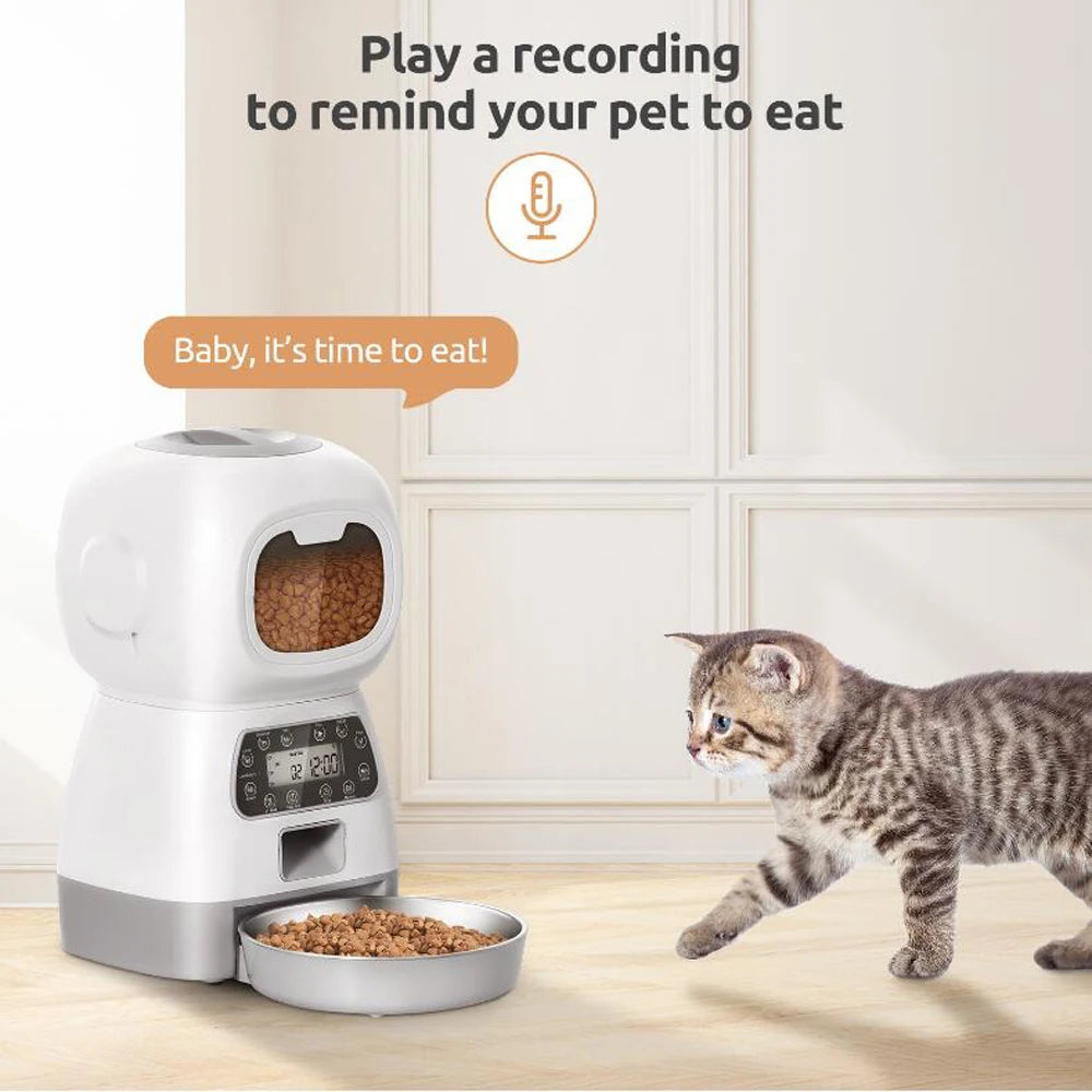3.5L Smart Automatic Pet Feeder for Cats & Dogs – WIFI Control, Voice Recorder & Timed Feeding