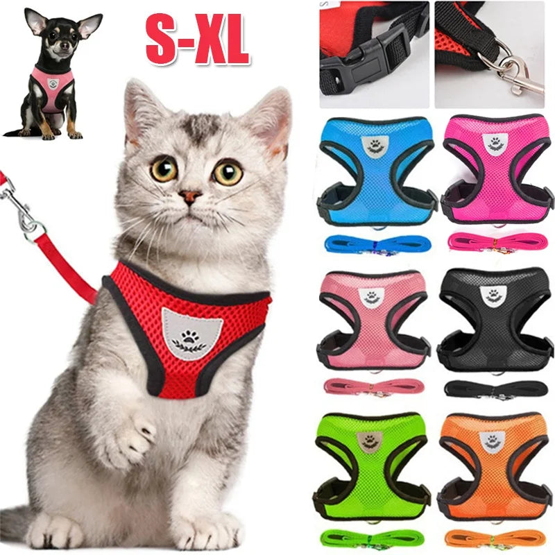 Breathable Mesh Cat & Dog Harness with Reflective Leash – Safe & Comfortable Walking Set