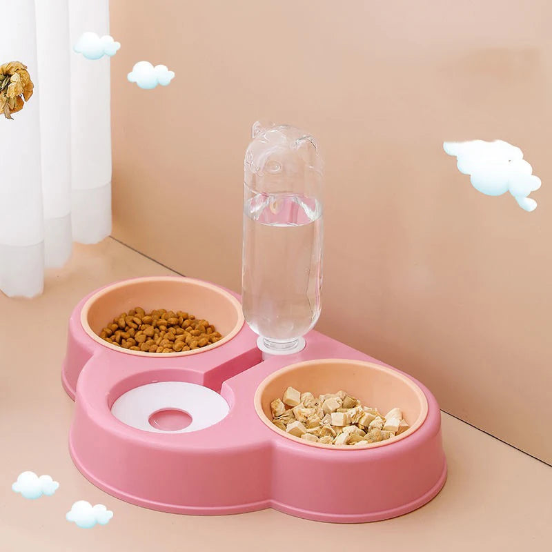 3-in-1 Automatic Cat & Dog Feeder – Raised Double Bowl with Water Fountain