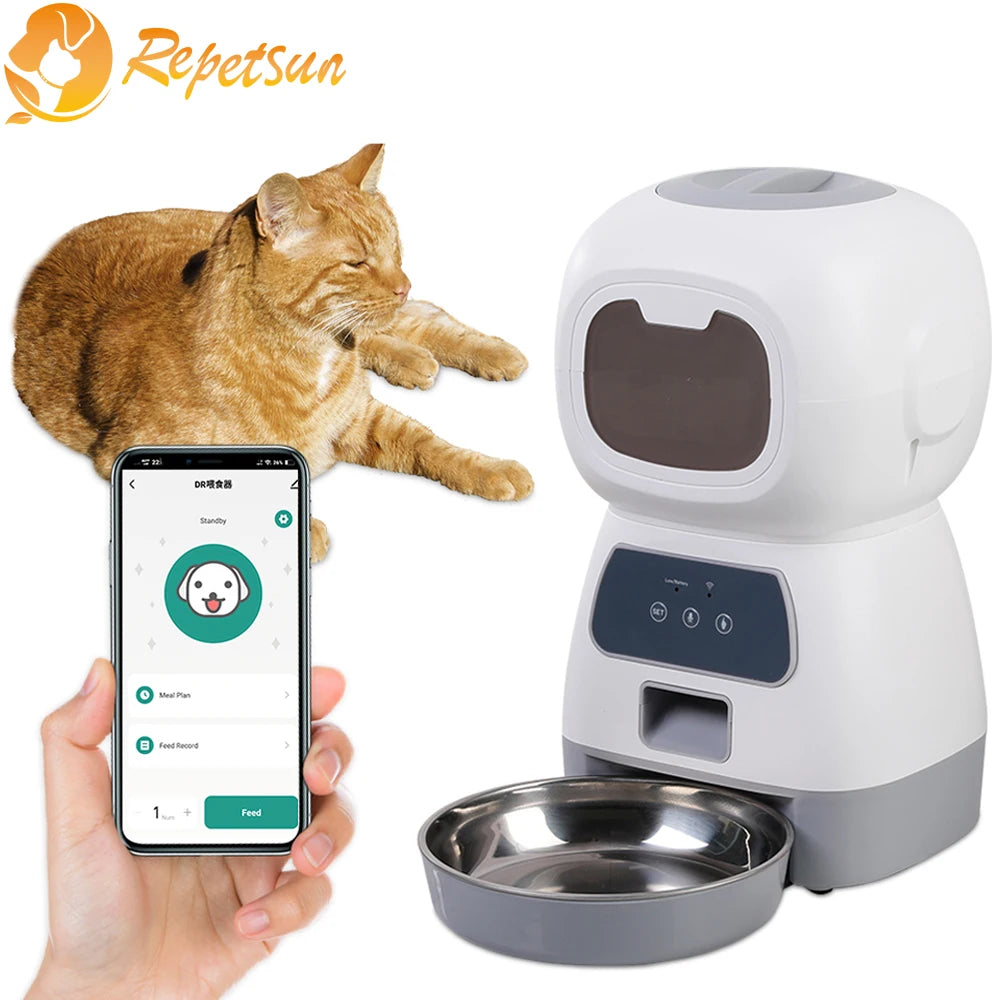 3.5L Smart Automatic Pet Feeder for Cats & Dogs – WIFI Control, Voice Recorder & Timed Feeding