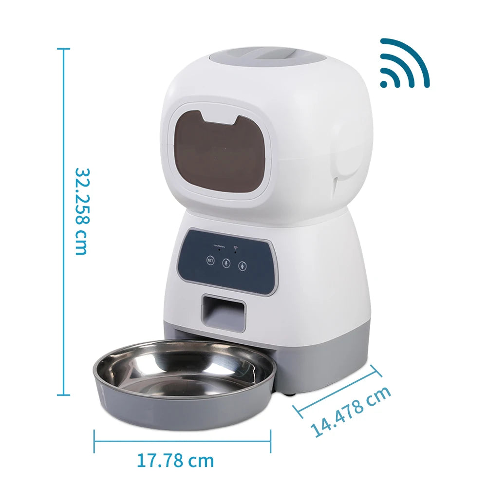 3.5L Smart Automatic Pet Feeder for Cats & Dogs – WIFI Control, Voice Recorder & Timed Feeding