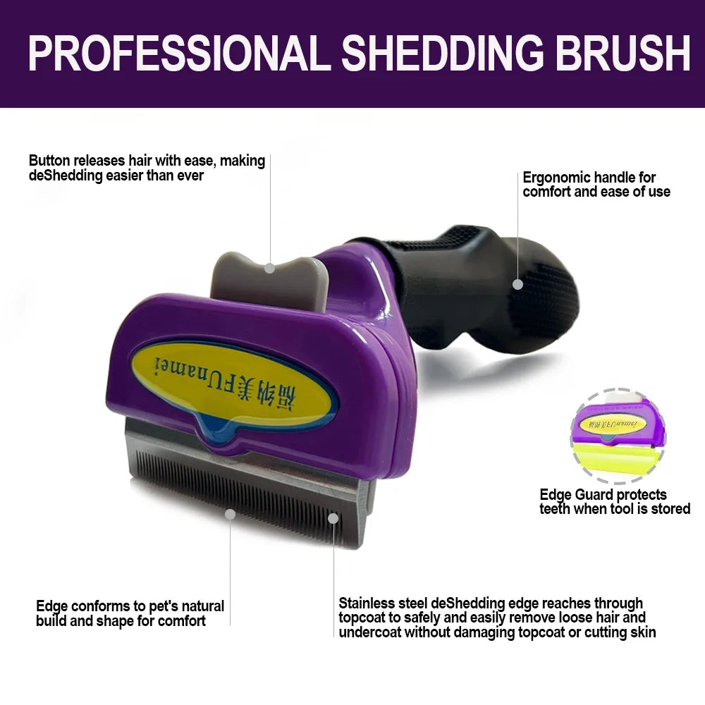 Stainless Steel Pet De-shedding Brush – Grooming Tool for Cats, Dogs, Rabbits & Small Animals