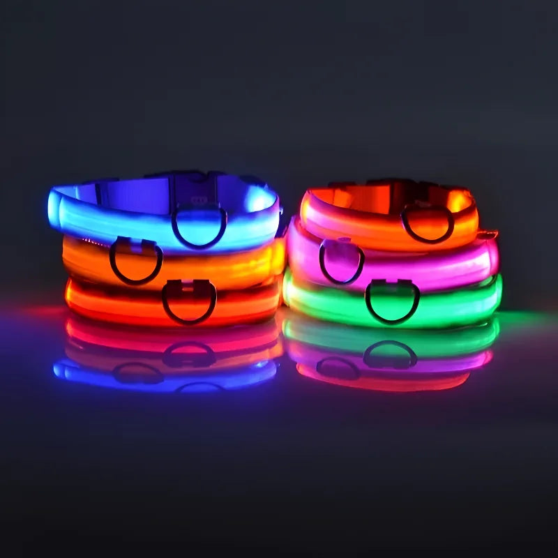 LED Nylon Dog Collar – Glow-in-the-Dark Flashing Safety Collar for Night Walks