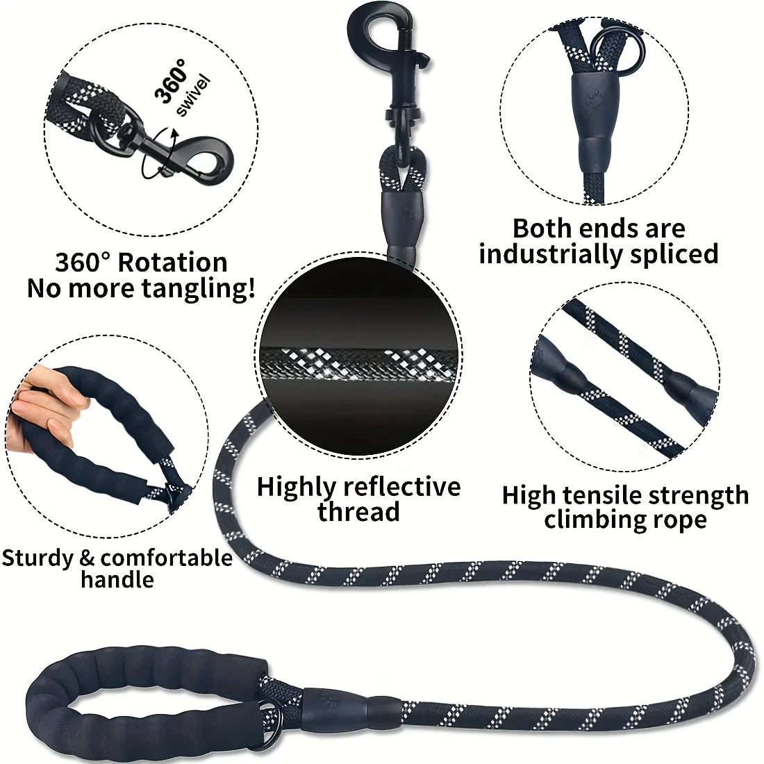 Reflective Heavy-Duty Dog Leash – Padded Handle for Comfort & Safety, Perfect for Strong Dogs