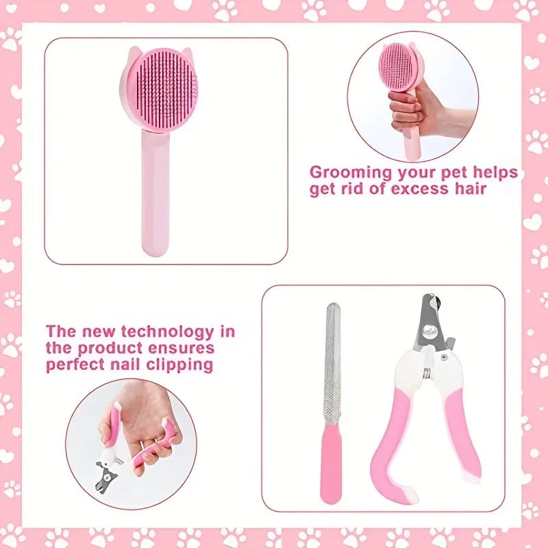 8-Piece Pet Grooming Kit – Nail Clippers, Flea Comb, Shedding & Bath Tools for Cats, Dogs, Rabbits & Small Animals