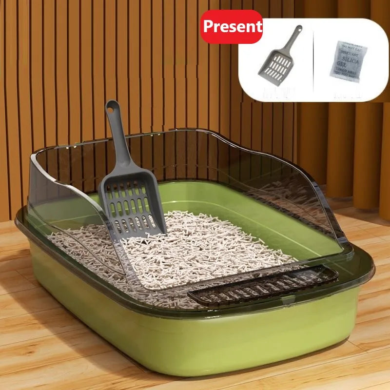 Semi-Enclosed Cat Litter Box with High Sides – Splash proof Design & Scoop Included