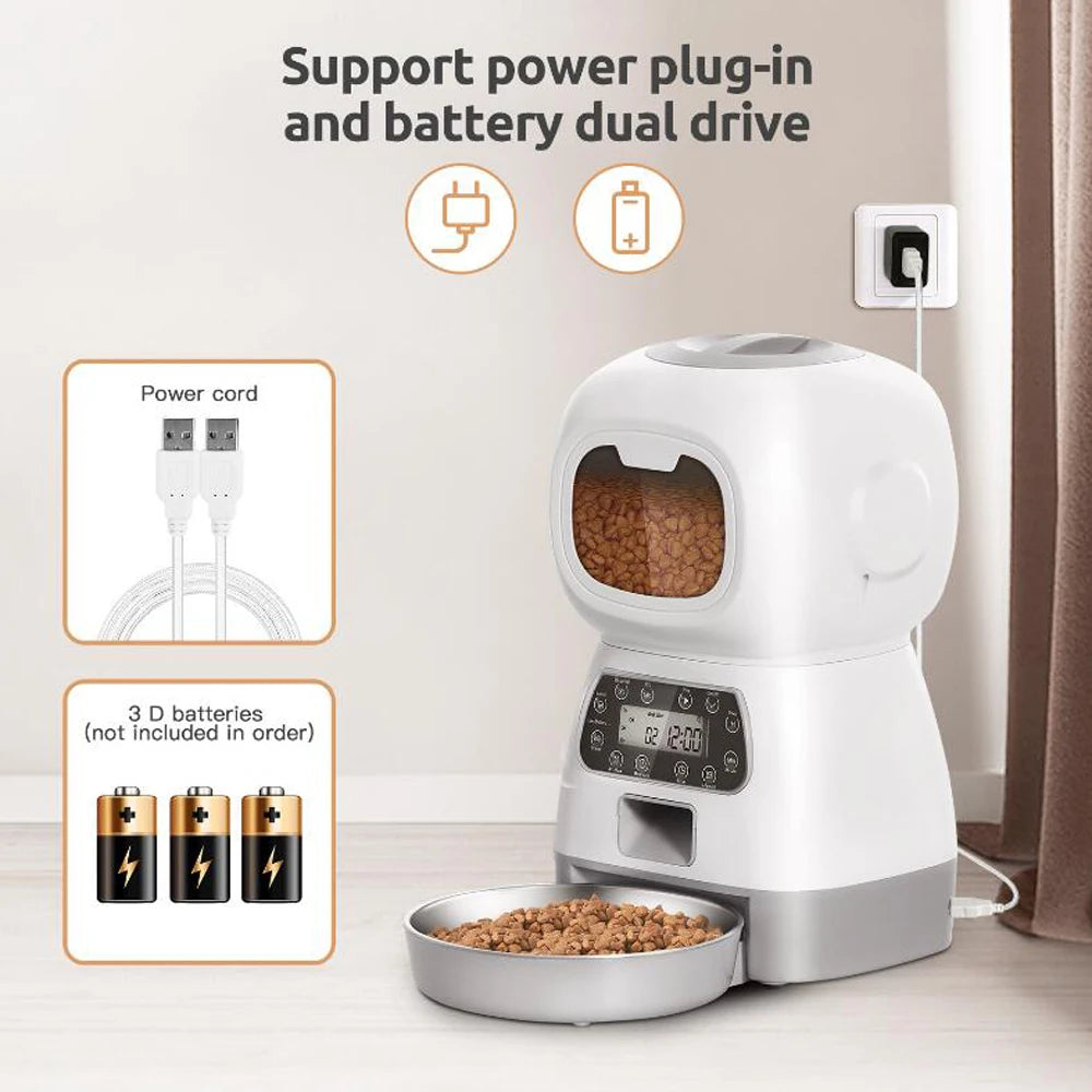 3.5L Smart Automatic Pet Feeder for Cats & Dogs – WIFI Control, Voice Recorder & Timed Feeding