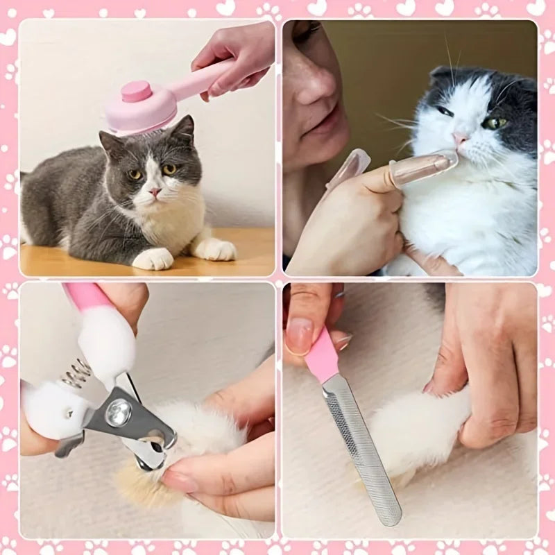 8-Piece Pet Grooming Kit – Nail Clippers, Flea Comb, Shedding & Bath Tools for Cats, Dogs, Rabbits & Small Animals
