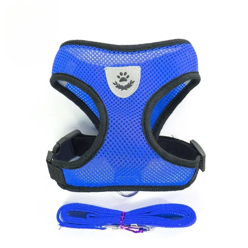 Breathable Mesh Cat & Dog Harness with Reflective Leash – Safe & Comfortable Walking Set