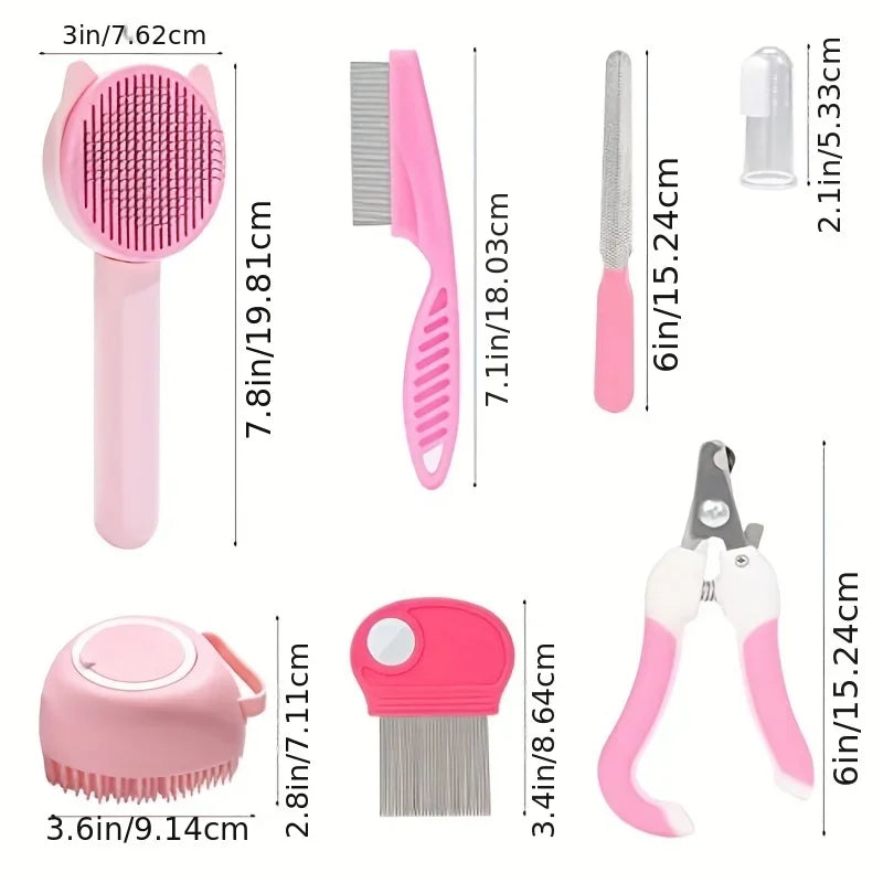 8-Piece Pet Grooming Kit – Nail Clippers, Flea Comb, Shedding & Bath Tools for Cats, Dogs, Rabbits & Small Animals