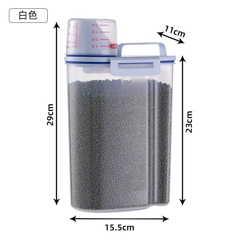 Sealed Dog, Cat, Rabbit, Guinea Pig and Small Animals Food Storage Container with Measuring Cup – Moisture-Proof Plastic Pet Food Bin