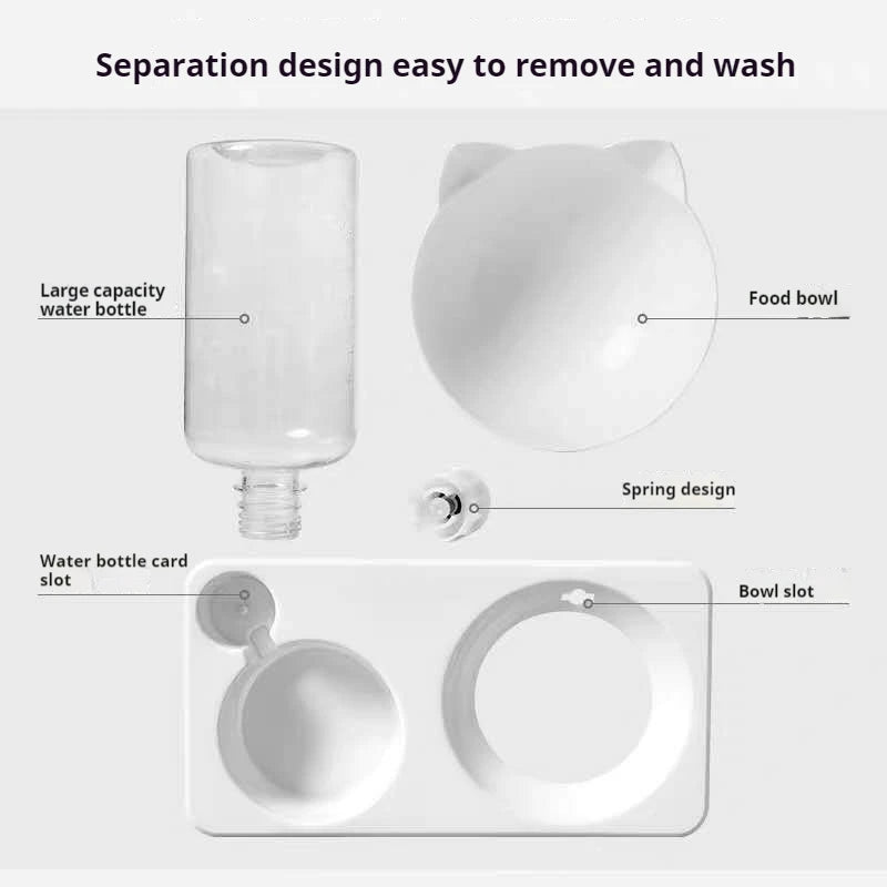 Double Cat & Dog Bowl with Automatic Water Dispenser – Raised 15° Tilt for Comfortable Feeding