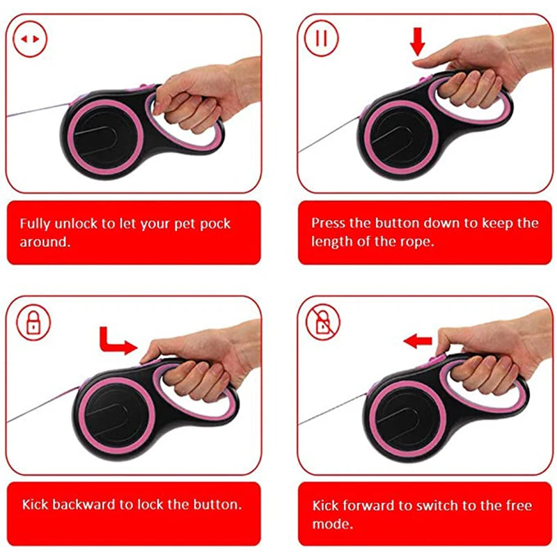 Retractable Dog Leash – 3/5/8M Durable Nylon Lead for Small to Large Dogs