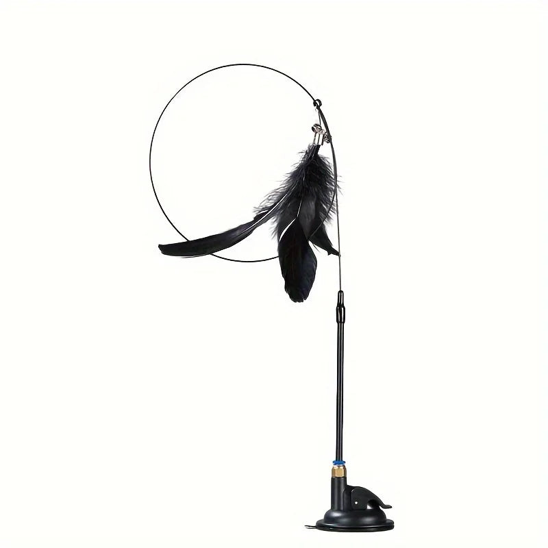 Interactive Cat Teaser Toy with Bell & Feather – Suction Cup Wand for Engaging Playtime
