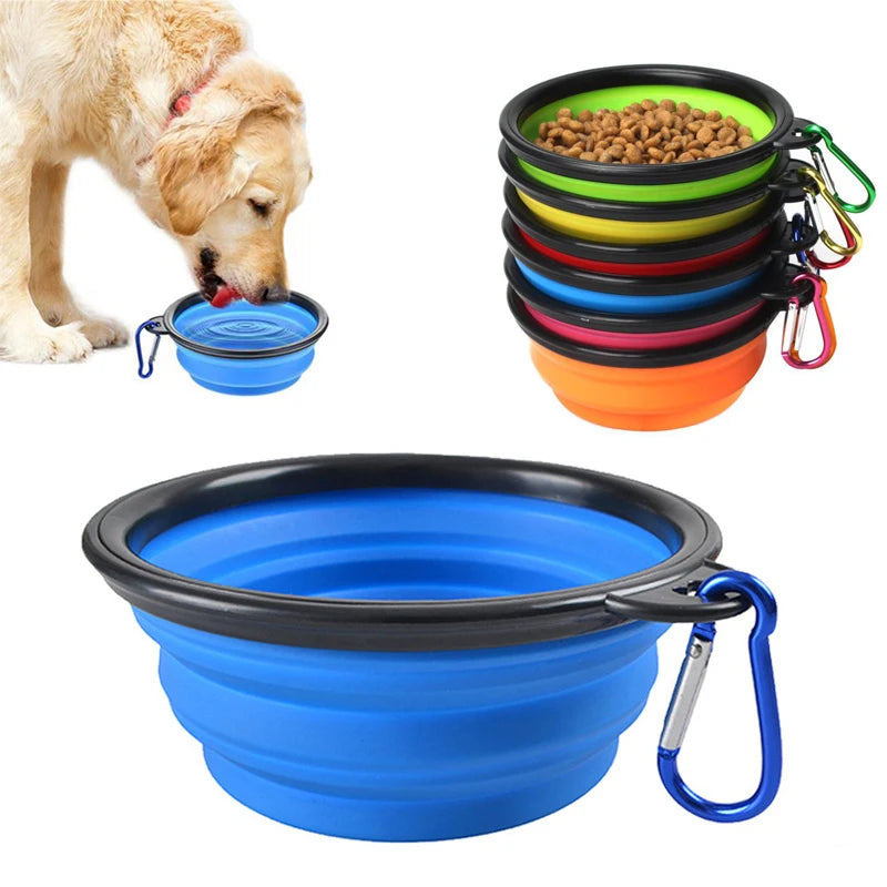 Portable Folding Silicone Dog Bowl with Carabiner – Travel-Friendly Water and Food Container for Pets