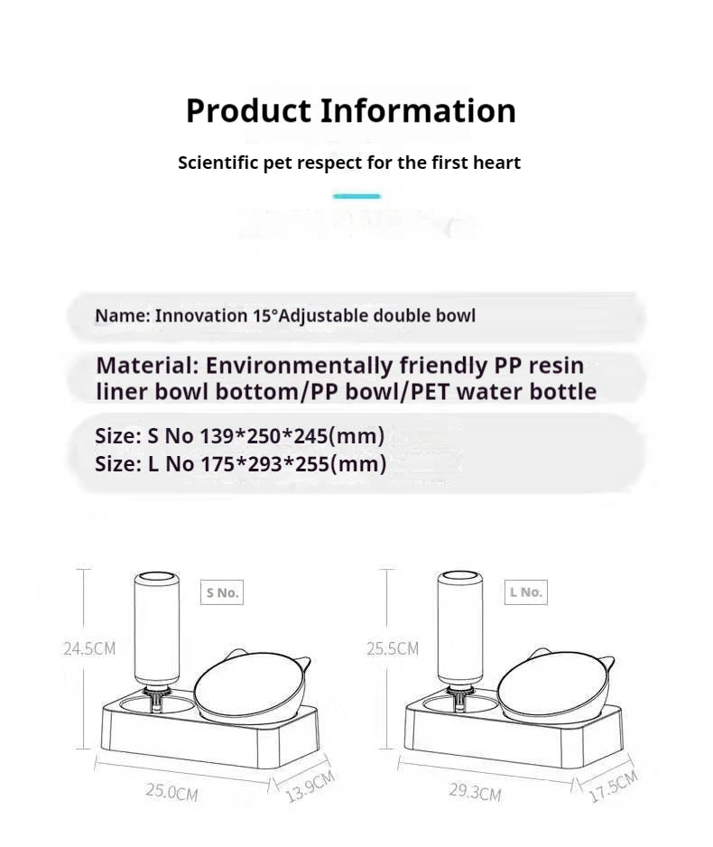 Double Cat & Dog Bowl with Automatic Water Dispenser – Raised 15° Tilt for Comfortable Feeding