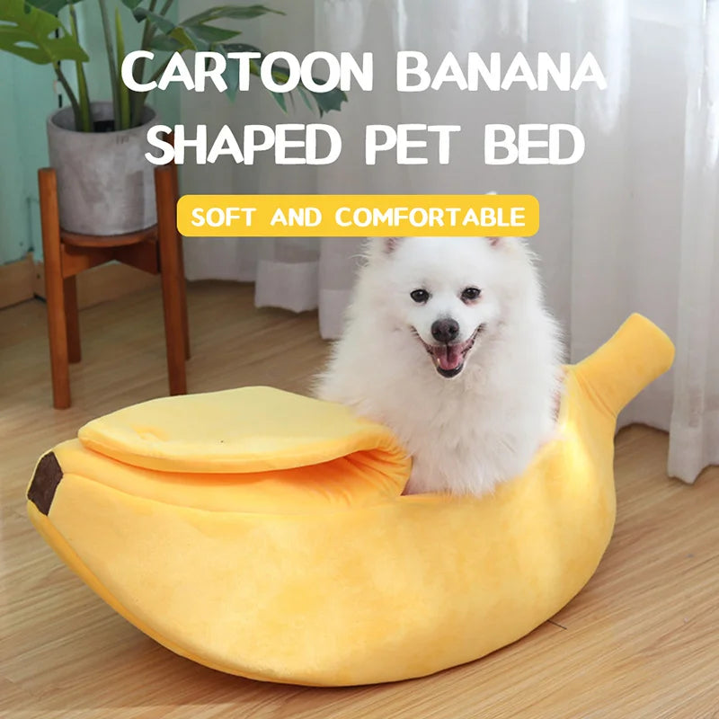 Banana-Shaped Pet Bed – Cosy & Fun House for Cats and Dogs | Soft, Warm & Portable