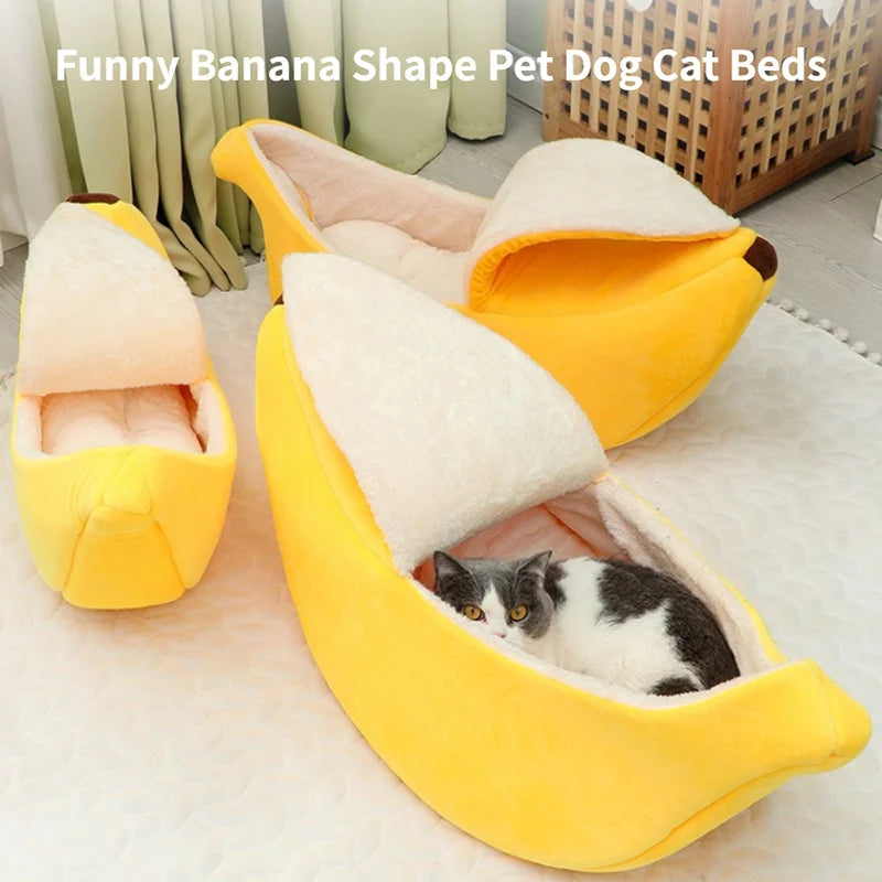 Banana-Shaped Pet Bed – Cosy & Fun House for Cats and Dogs | Soft, Warm & Portable