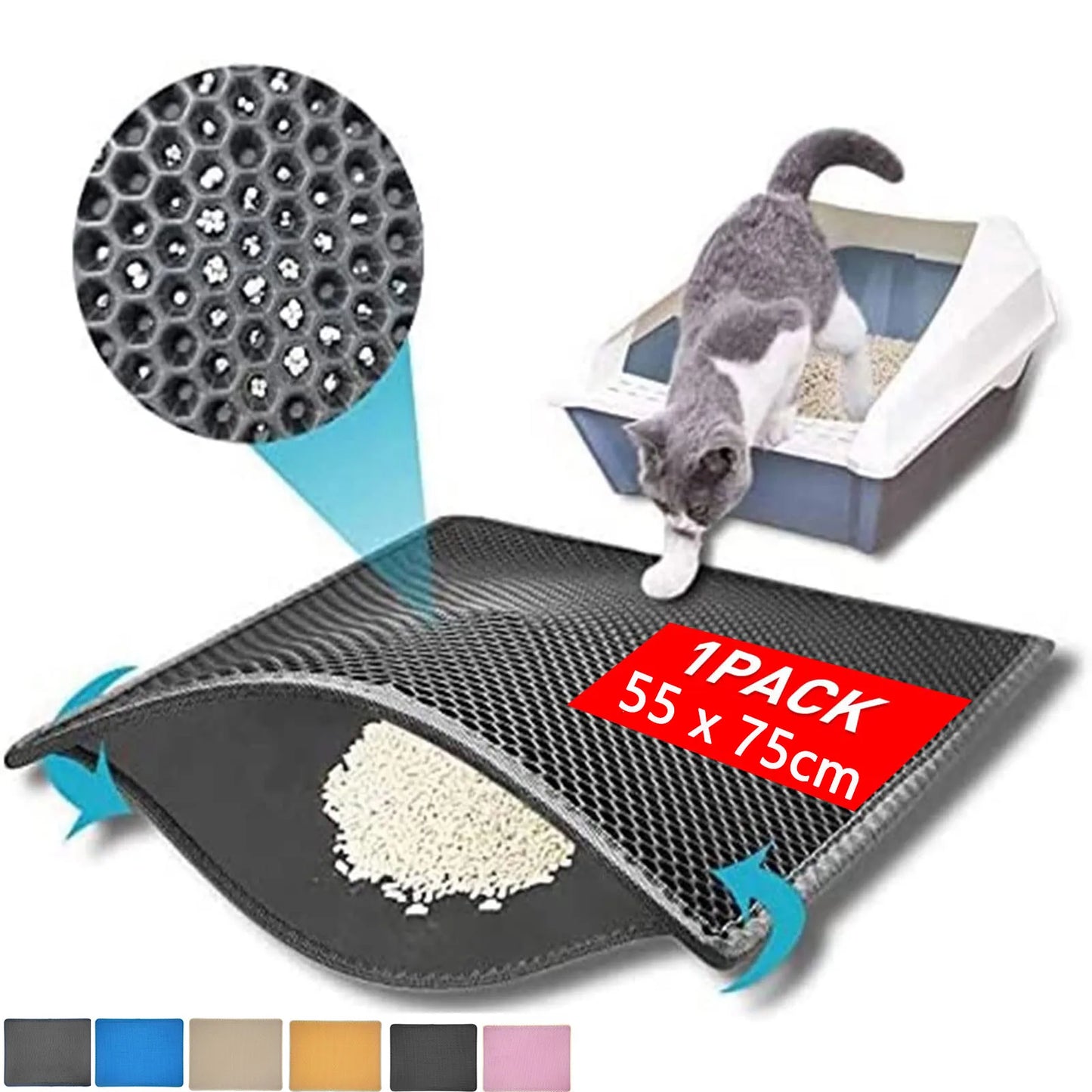 Waterproof EVA Cat Litter Mat - Double Layer, Foldable, and Easy Clean for Trapping Litter