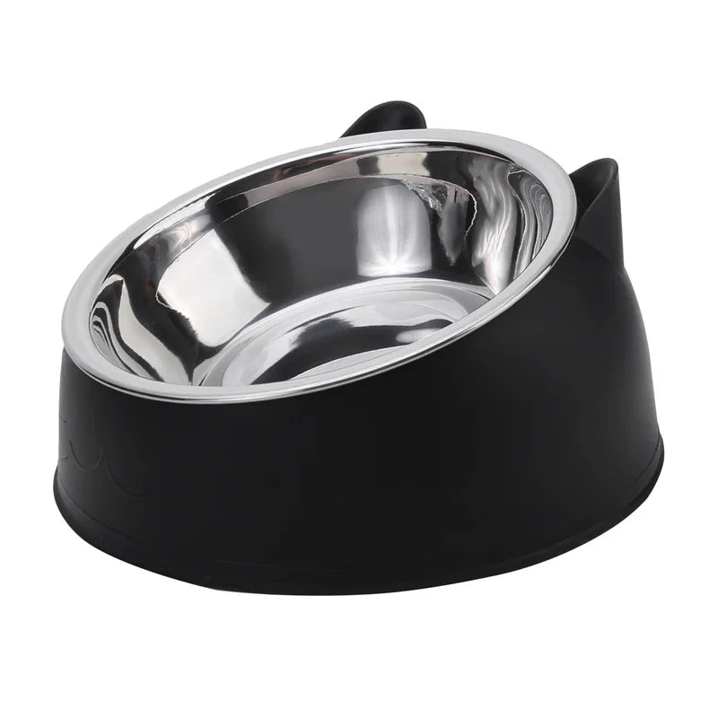 15° Tilted Stainless Steel Pet Bowl – Non-Slip Cat & Dog Feeder for Easy Feeding