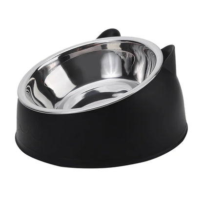 15° Tilted Stainless Steel Pet Bowl – Non-Slip Cat & Dog Feeder for Easy Feeding