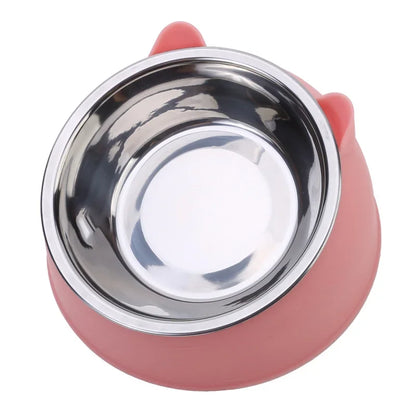 15° Tilted Stainless Steel Pet Bowl – Non-Slip Cat & Dog Feeder for Easy Feeding